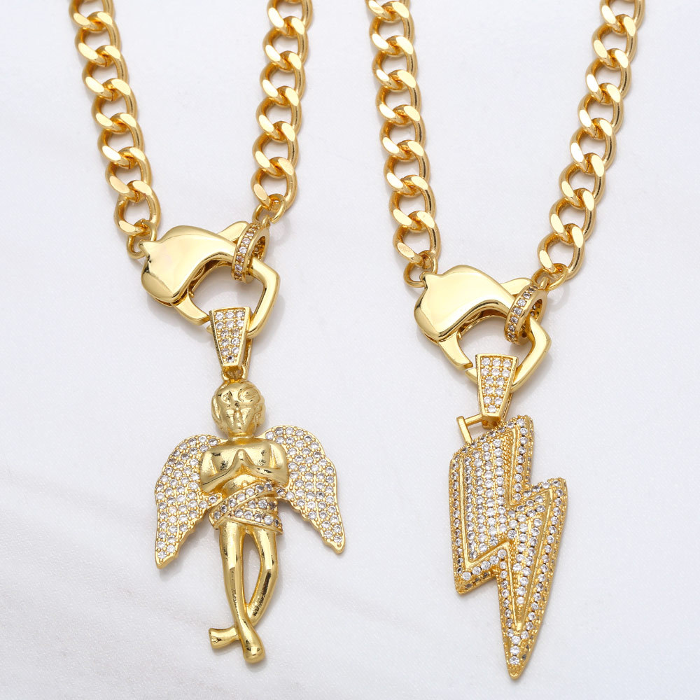 European and American hip-hop lightning pendant copper necklace