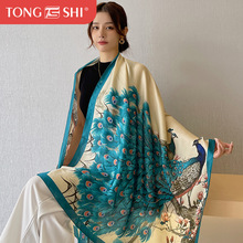 春季新款韩派丝巾女印花长款民族风围巾仿真丝丝巾大长巾批发披肩