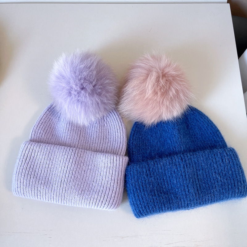 Women's Sweet Simple Style Color Block Pom Poms Eaveless Wool Cap display picture 14