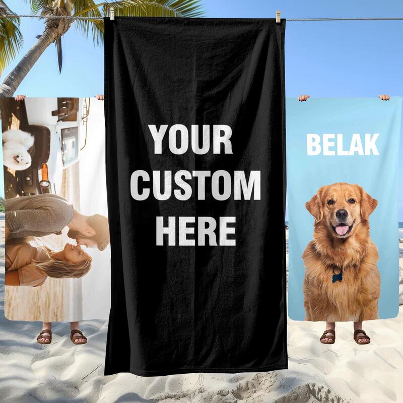 Cross-Border Independent Website Customized Photo Beach Towel, Personalized Logo Text, Summer Gift