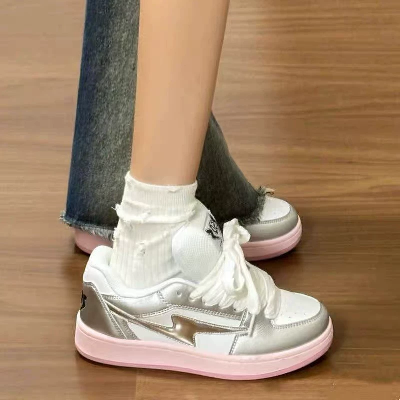 Модные кроссовки с молнией и серебряным порошком, модные студенческие туфли на толстой подошве в корейском стиле, новые белые туфли, легкая повседневная спортивная обувь