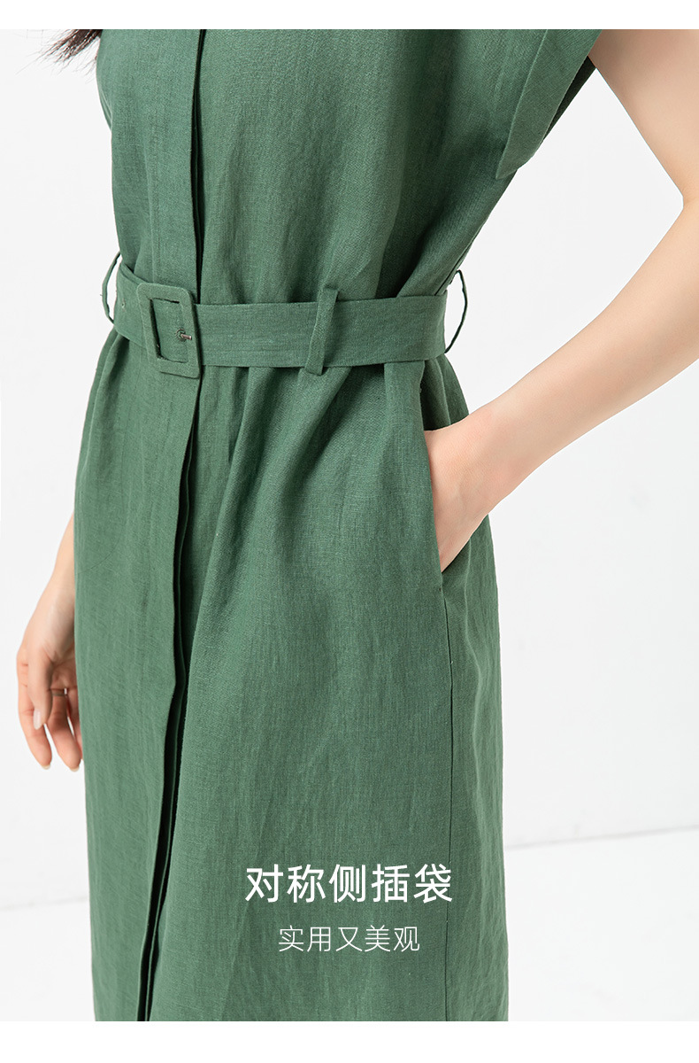 Đầm maxi nữ vải lanh tay uốn cong chiết eo dáng suông mùa hè — Màu đen chi tiết 17