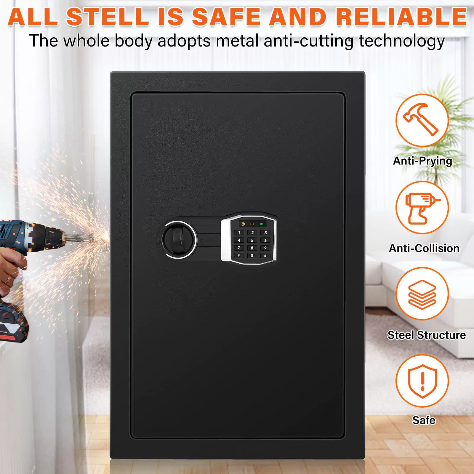 亚马逊跨境产品入墙式保险箱厂家嵌入式可固定保险柜电子锁防盗柜