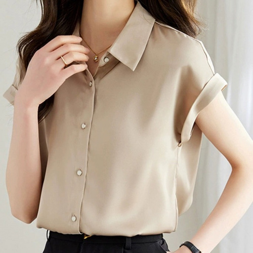 Women's High-End Silk Blouse Short-Sleeve Summer True Silk Shirt Top Loose Plus Size Fashion Elegant Versatile