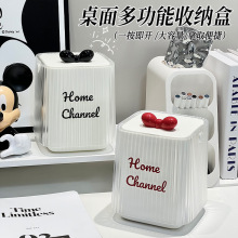 桌面垃圾桶高颜值蝴蝶结收纳桶可爱迷你发饰头绳盒按压弹盖纸篓