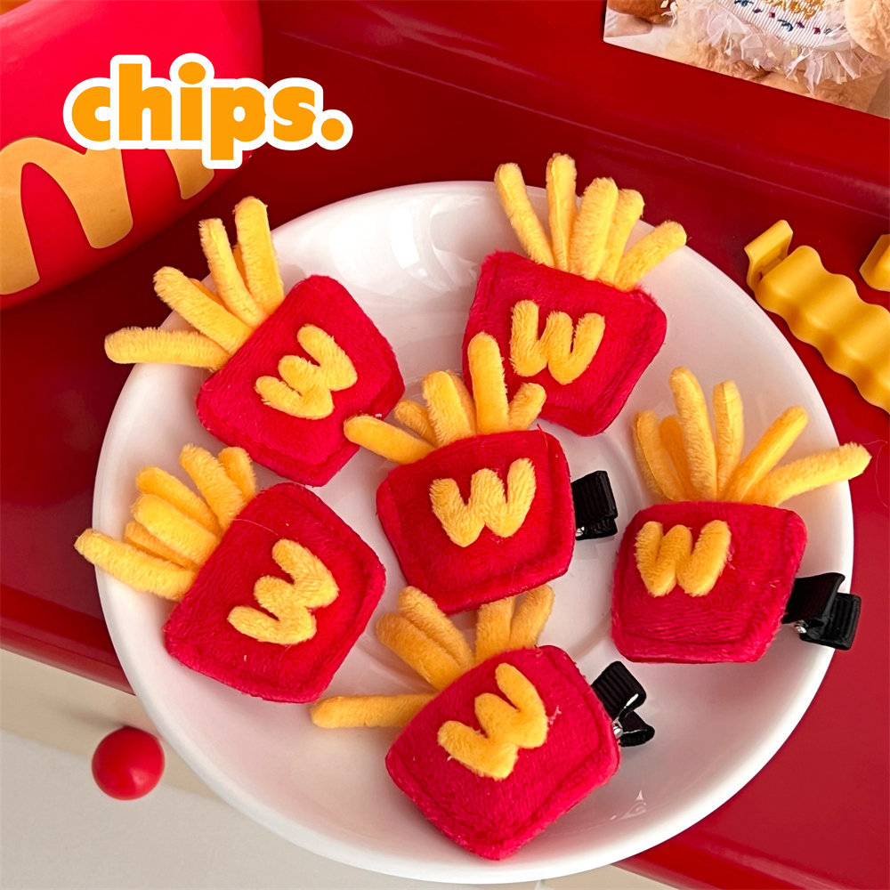Simulación creativa de tela patatas fritas broches para el cabello de la niña divertida comida extraña juegos de joyas para el cabello pareja amigas mochila broches