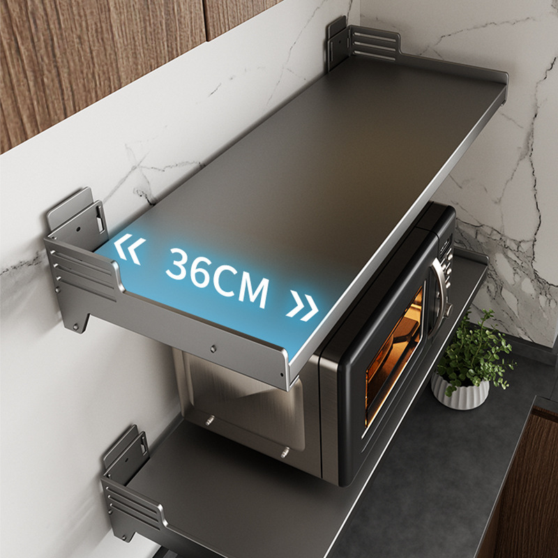 Gun Grey Cocina Rack para horno microondas Soporte de pared sin perforaciones montado en la pared para horno Condimento de almacenamiento multifuncional