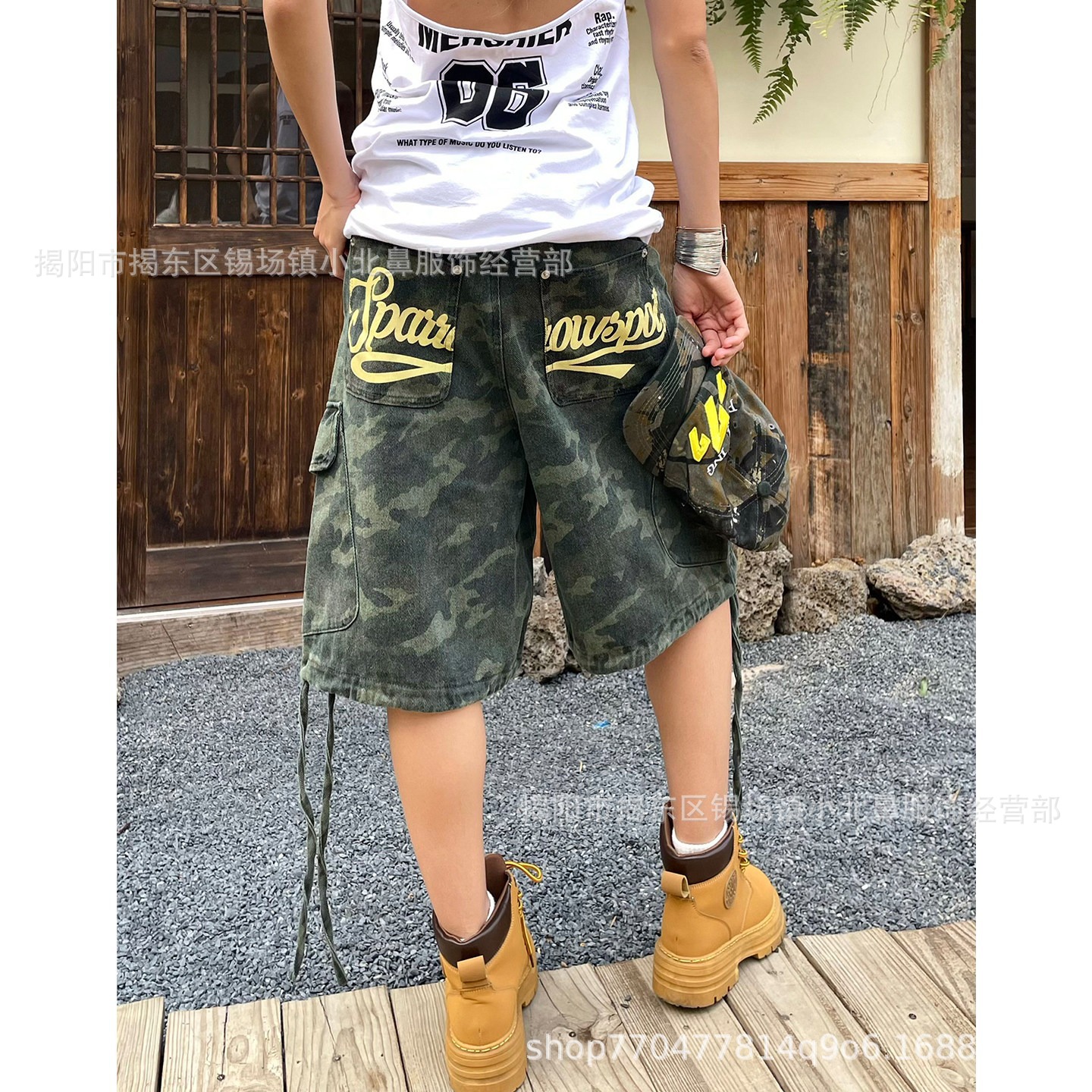 Multi-Pocket Desert Camouflage Denim Shorts for Men, American Retro Loose Workwear Knee-Length Shorts, Summer Thin Style Trendy Shorts