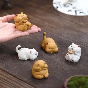 Purple sand tea pet cat small ornaments creative handmade lucky cat ingot cat tea set tea tray accessories decoration wholesale