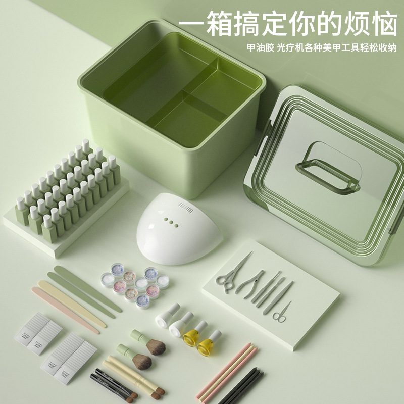 Caja de herramientas de manicure, máquina de fototerapia de gran capacidad, caja de almacenamiento de pegamento de manicure multicapa profesional para manicure