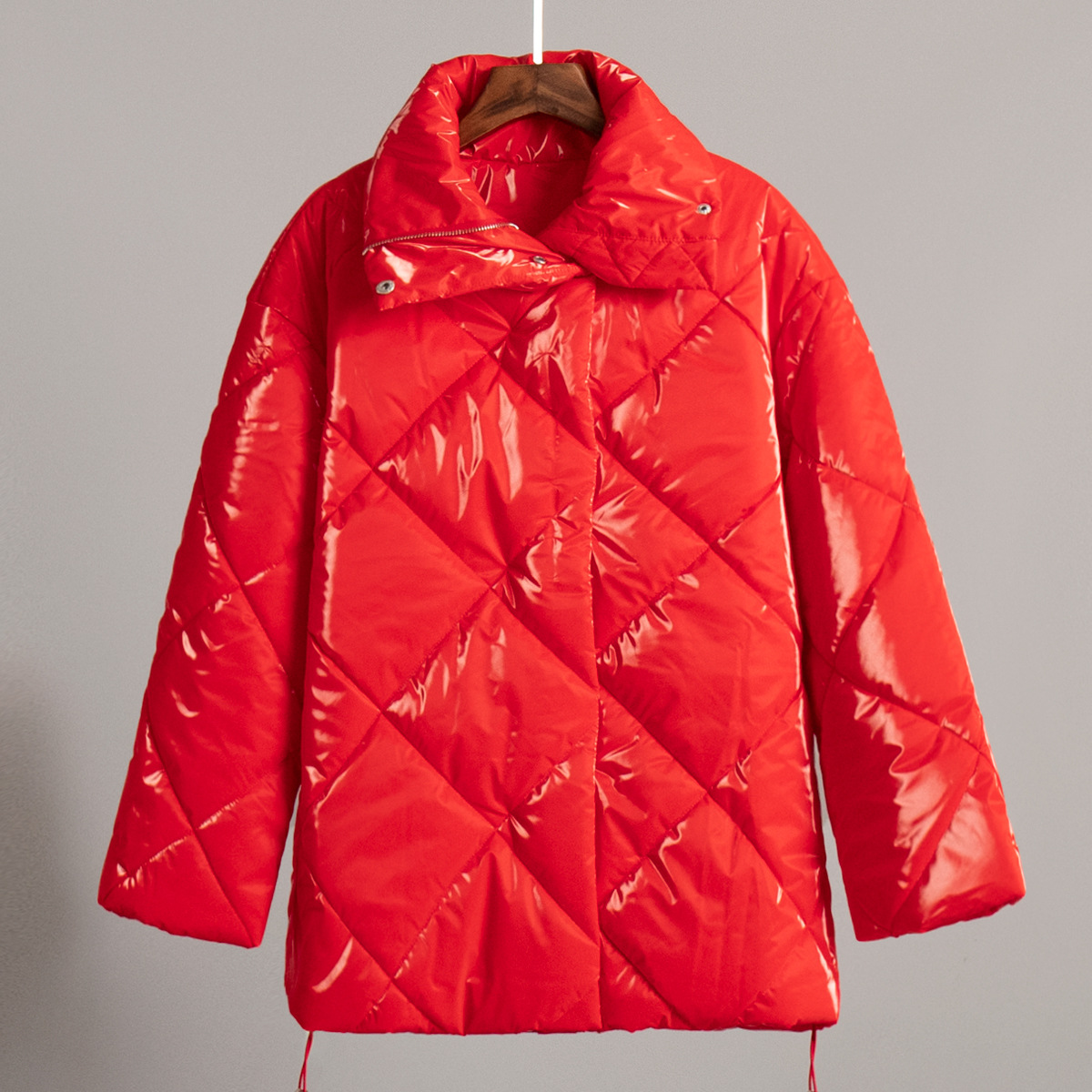 Chaqueta de algodón rombo transfronteriza Europa y América 2025 otoño e invierno nuevo estilo chaqueta suelta chaqueta de algodón de solapa brillante mate chaqueta casual