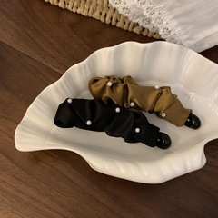韩版质感珍珠刺绣褶皱布艺香蕉夹竖夹马尾夹竖卡夹子头饰新款发饰
