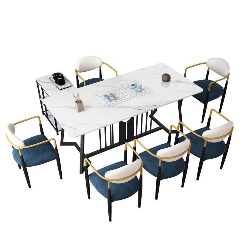 新中式巖板茶桌椅組合 辦公接待洽談桌椅功夫茶臺 家用客廳泡茶桌