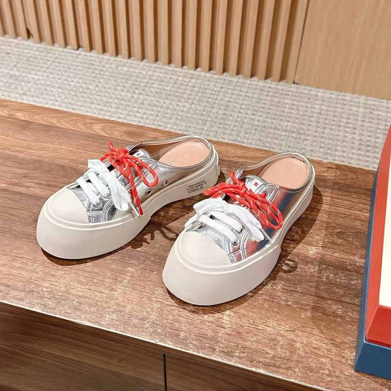 Zhao Lusi's Same Style Marn Thick-Soled Height-Increasing Slippers for Women, Large-Toe Mary Jane Genuine Leather Clogs, Fashionable and Versatile