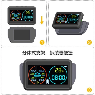 Cross-Border T14 Time and Temperature Display Large Screen Tire Pressure Monitor Built-In External Car Universal Wireless Solar (Tire pressure monitoring system) - external-color-screen