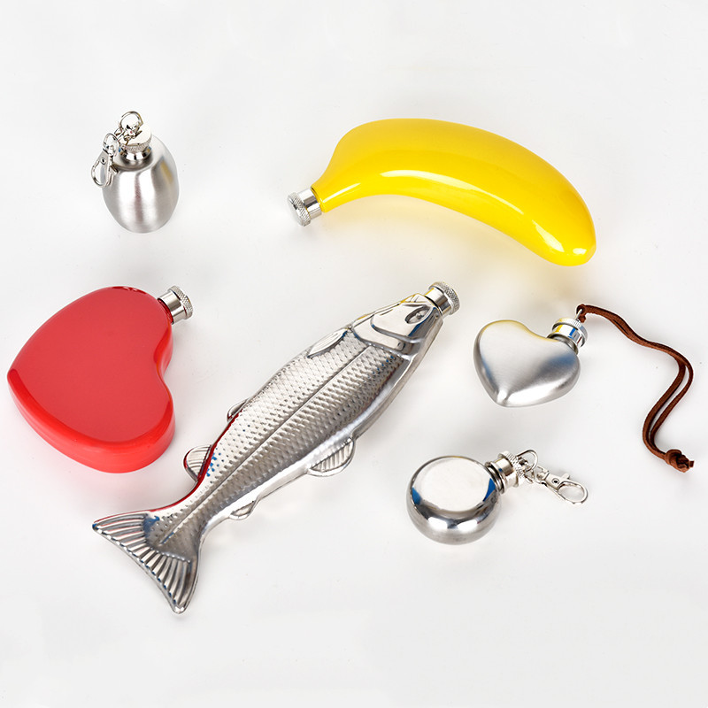 Special-Shaped Stainless Steel Wine Bottle Portable Mini Fish Banana Love Wine Bottle Creative Cross-Border Wholesale Ready-Made Wine Set