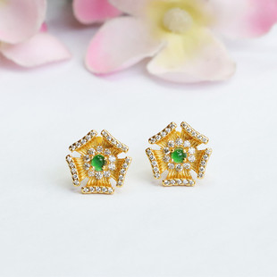 As soon as Yu S925 silver inlaid natural jadeite earrings a goods Emperor green ear hook jade factory FC2072704