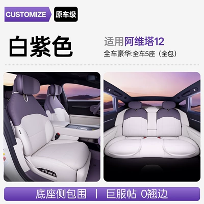 Suitable for Avita 12 Special Car Seat Cushion and Seat Cover, Full Surround Naked-Feel Cushion Cover, Seat Protection Cover (Seat cushion, seat cover) - upgraded-slim-waist-white-purple-full-vehicle-standard