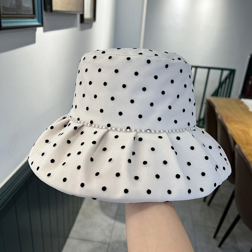 Fishing Hat for Women - Spring and Summer Outdoor Travel Fashion Polka Dot Wide Brim Sun Hat - Foldable Face Covering UV Protection Bucket Hat - Trendy