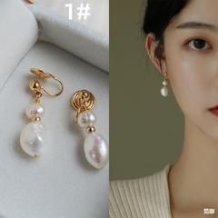 パールイヤークリップ、スクエアとラウンド、高級軽い高級感のあるフェイスピアス、フェミニンピアス、ピアス、蚊取り線香なし、レトロフェミニンピアス