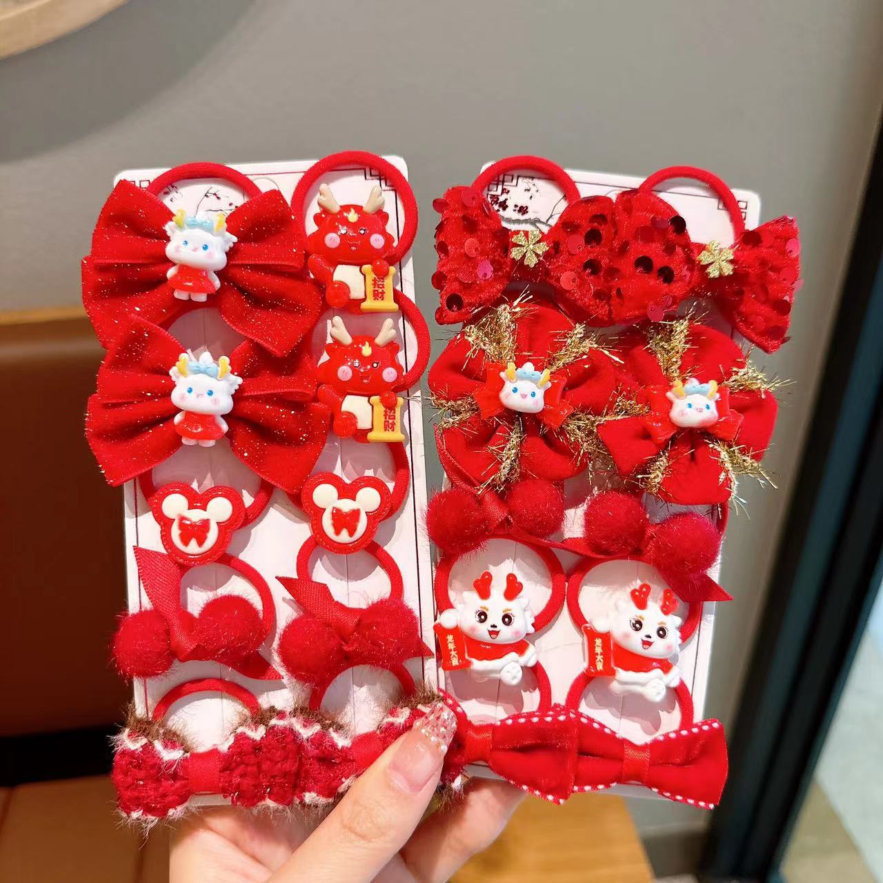 Las chicas de la banda de goma del Año Nuevo de los niños no lastiman el pelo de alta banda de goma elástica bebé rojo festivo Año Nuevo cuerda de pelo tocado