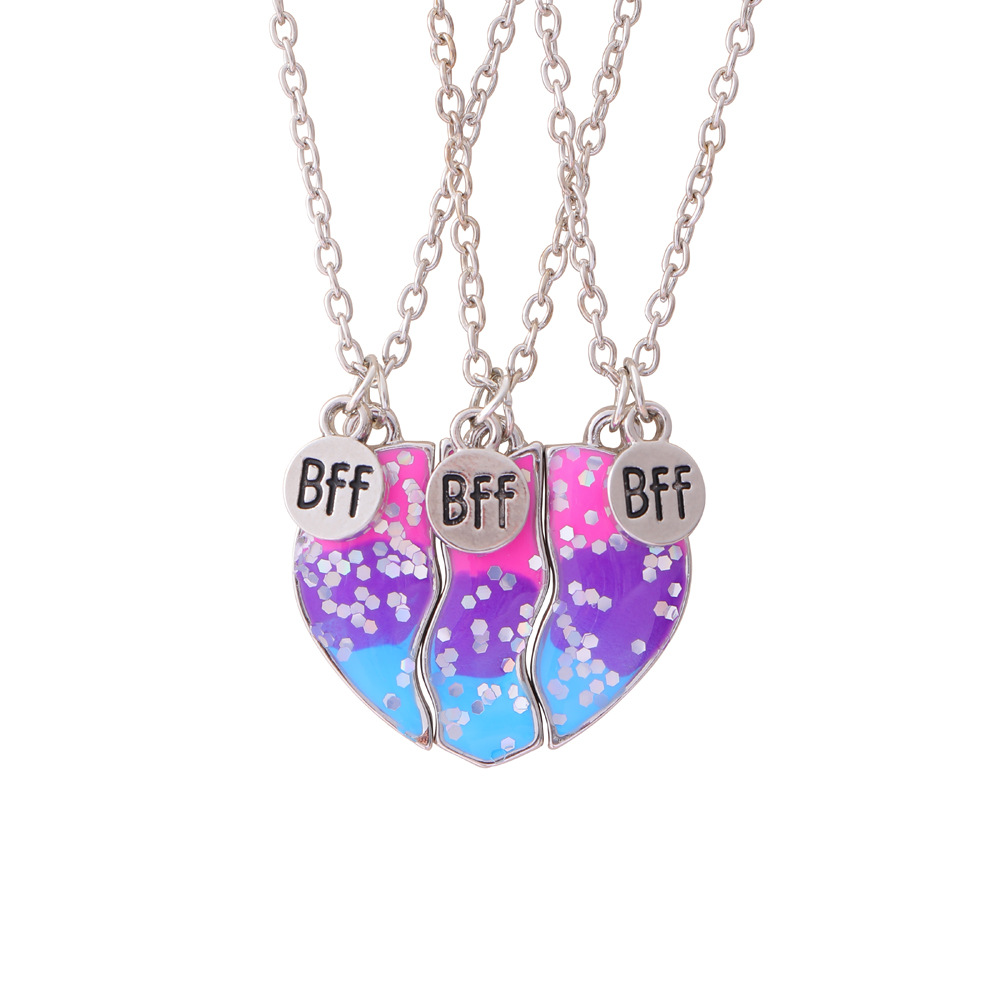 Amazon Venta caliente buenos amigos BFF amor collar gradiente de color niños colgante 3 novias joyería traje al por mayor