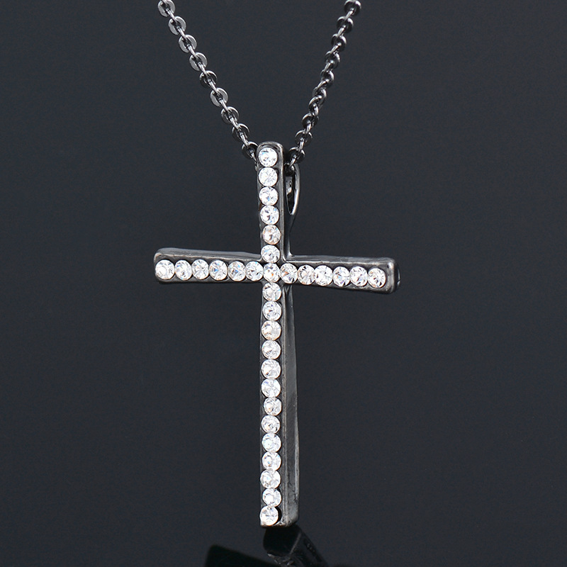 Fashion Cross Titanium Steel Plating Inlay Rhinestones Pendant Necklace 1 Piece