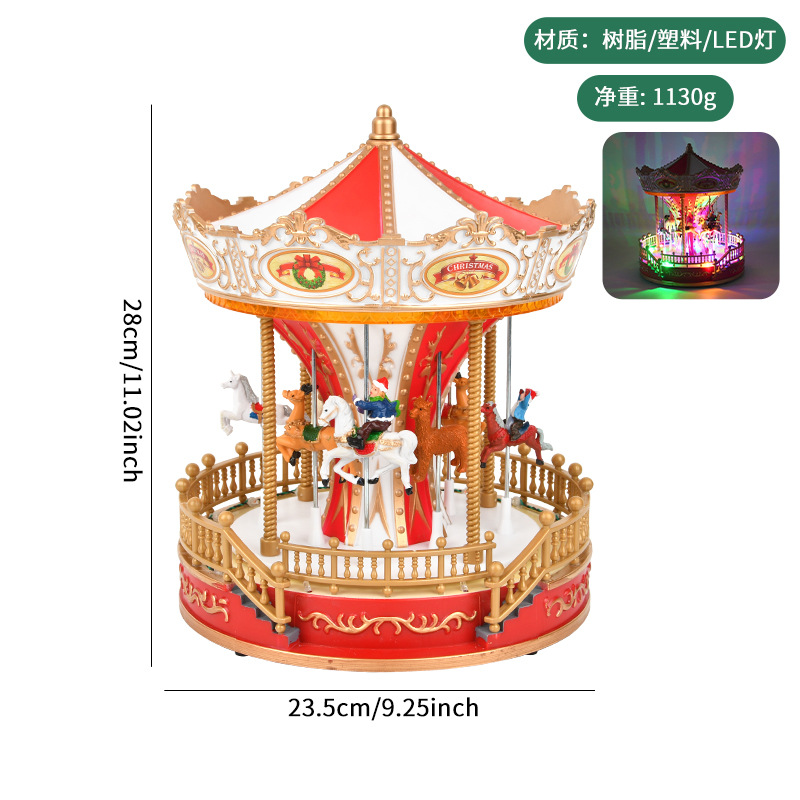 Caja de música luminosa de carrossel caja de sonido modelo caja de almacenamiento de regalos de Navidad ventana decoración de escritorio