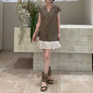 26755夏季新款上新小众设计时尚气质减龄撞色下摆拼接花边连衣裙