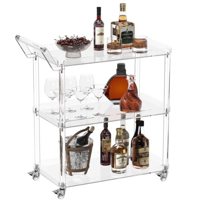 3 层亚克力酒吧车带可锁定轮用于家庭酒吧厨房客厅的滚动服务车