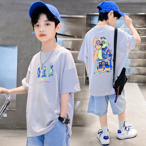 Children's clothing boys' summer short-sleeved T-shirts pure cotton  new style medium and large children's summer boys' summer style street cartoon t