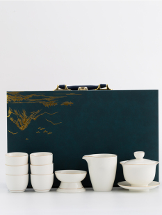 ✅ Dehua Ceramic Kung Fu Tea Set White Porcelain Jade Cover Bowl Set Home Office Tea Cup Set