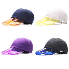 夏季防晒透明塑料帽檐拼接帆布棒球帽男女士嘻哈遮太阳纯色鸭舌帽