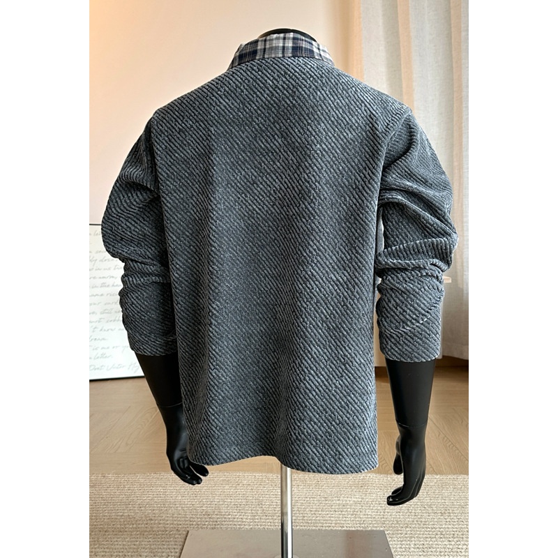 Amerikaanse retro pied-de-poule sweatshirt voor dames en heren, herfst- en winterstijl, poloshirt met revers in kleine stijl._voghion.com