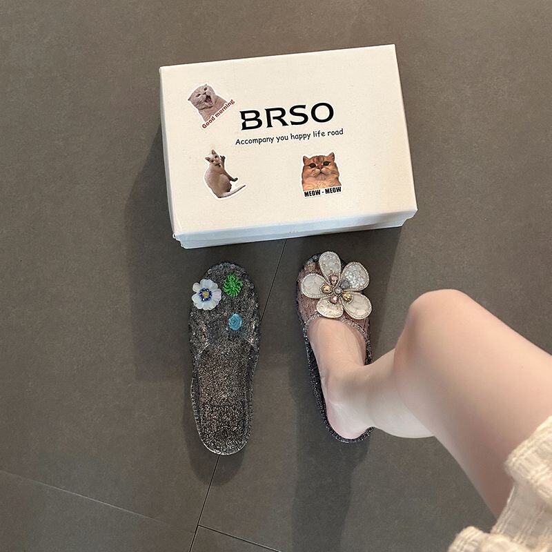 Korean Jelly Shoes for Women with Rhinestone Flowers, Crystal Closed-Toe Slippers, Crystal Shoes, Beach Shoes, Summer Home Shoes, Sandals Korean Jelly Shoes for Women with Rhinestone Flowers, Crystal Closed-Toe Slippers, Crystal Shoes, Beach Shoes, Summer Home Shoes, Sandals