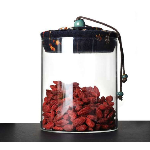 Heat-resistant glass tea can, straight cloth cover, dried fruit, grains, scented tea, sealed storage can, transparent bottle