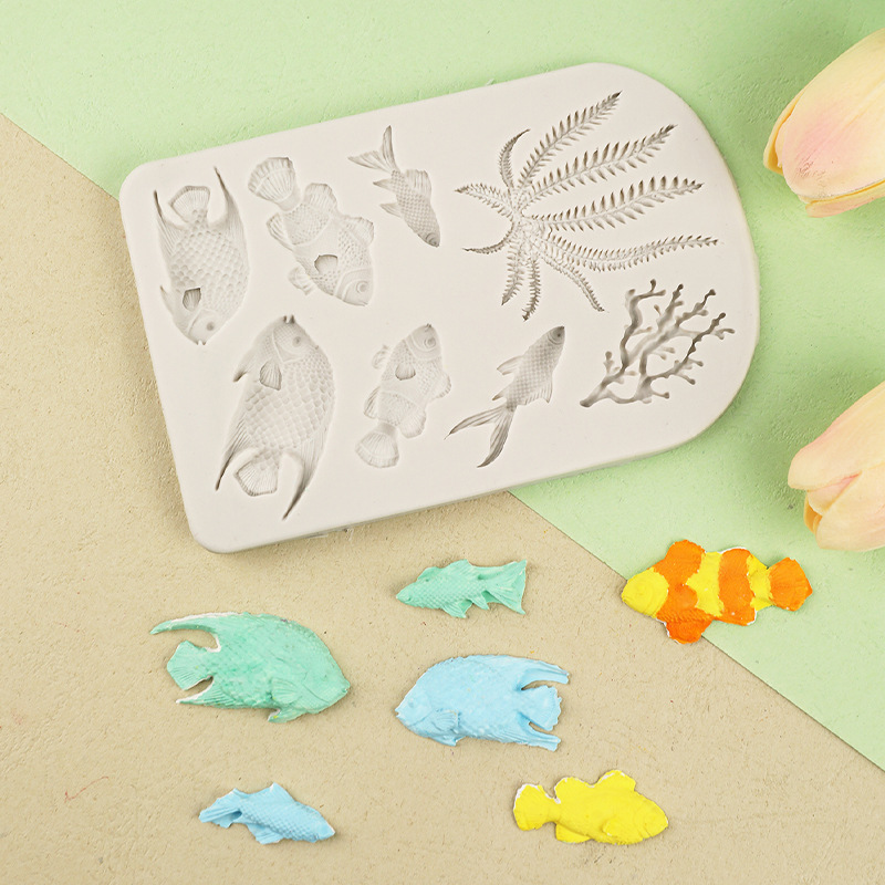 Dibujos animados pez payaso coral océano peces tropicales fondant cake chocolate decoración molde de silicona