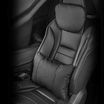 Headrest — Leather Car Headrest Car Neck - nappa-leather-black-headrest-lumbar-support-set