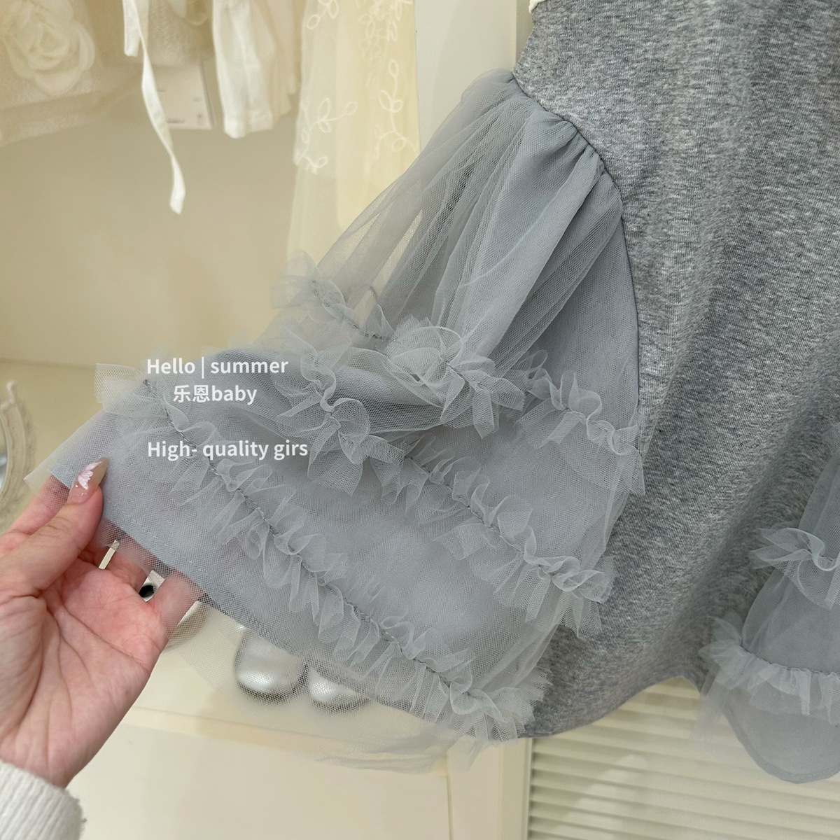 [Le En baby] Falda tutú de chaleco gris de verano para niñas, vestido de gasa de red de estilo dorado, falda de bebé de estilo occidental