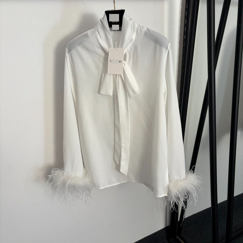 Nanyou High-End Foreign Trade Style Slim Fit Elegant New Model Feather Cuff Bow Collar Long Sleeve Shirt Nanyou High-End Foreign Trade Style Slim Fit Elegant New Model Feather Cuff Bow Collar Long Sleeve Shirt
