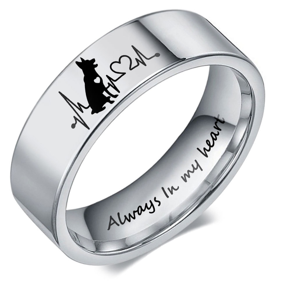 Transfronterizo europeo y americano venta caliente Siempre en mi corazón ecg perro amor hombres y mujeres diversión anillo