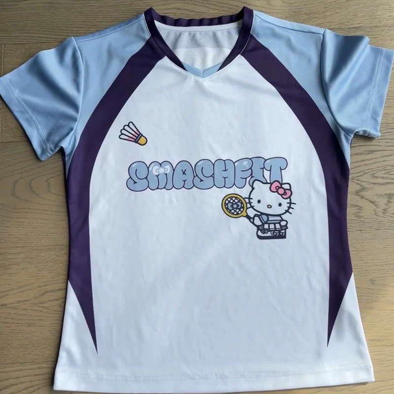 Hello Kitty, breathable quick dry uniform for badminton for training, with short sleeve