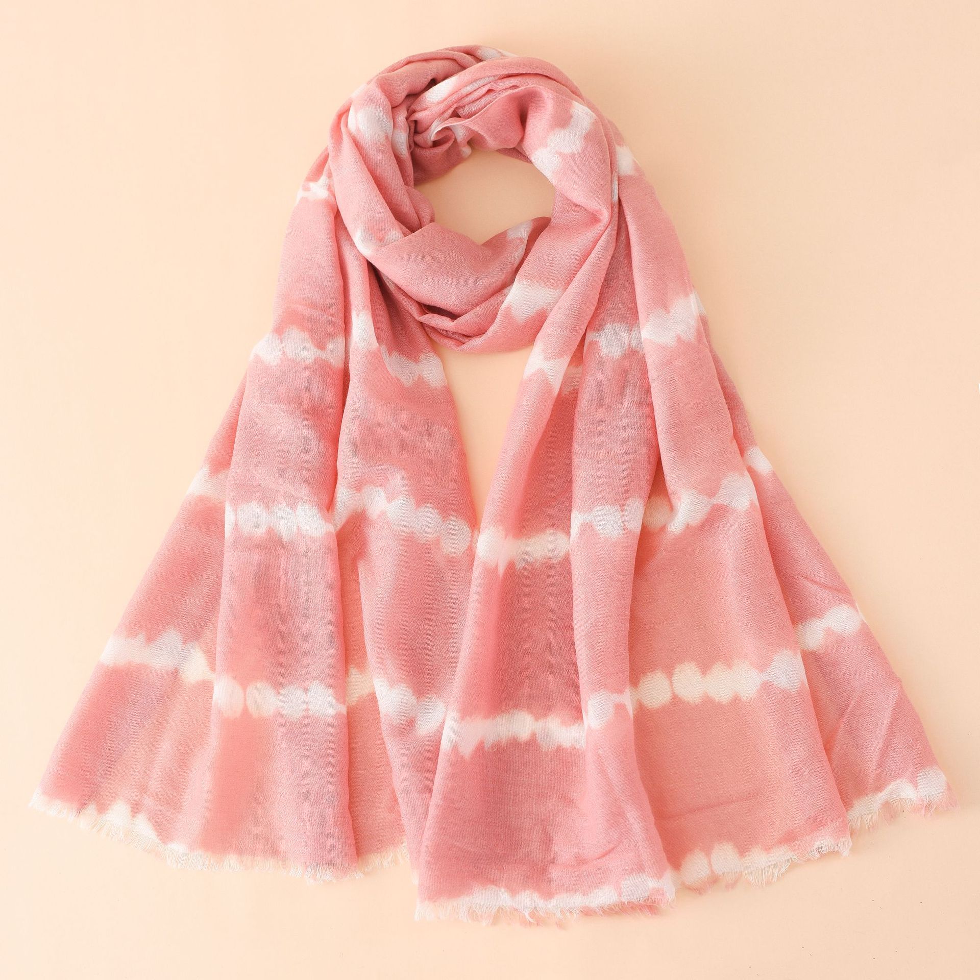 Primavera y verano bufanda de algodón y lino teñido de color rosa degradado aire acondicionado cervical soporte ligero transpirable bufanda de moda para las mujeres