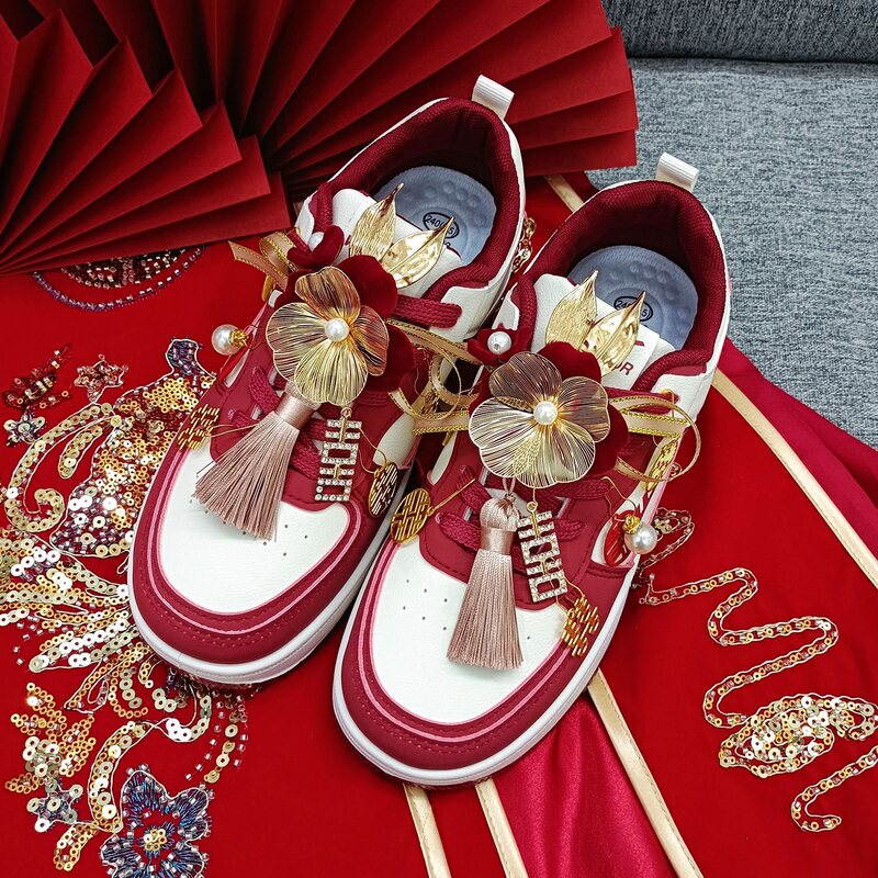 2026 New Model Men's and Women's Wedding Shoes, Burgundy Xiuhe Dual-use Wedding Shoes, Sports Sneakers, Bridal Wedding Shoes 2026 New Model Men's and Women's Wedding Shoes, Burgundy Xiuhe Dual-use Wedding Shoes, Sports Sneakers, Bridal Wedding Shoes