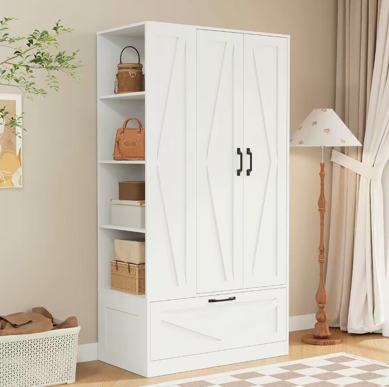 Cross-Border E-Commerce Export 71inch Wardrobe, Walk-In Closet with Barn Doors and Drawers, 4 Storage Shelves