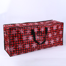 跨境亚马逊红黑格子雪花图案PP编织彩印圣诞树拉链收纳包 收纳袋