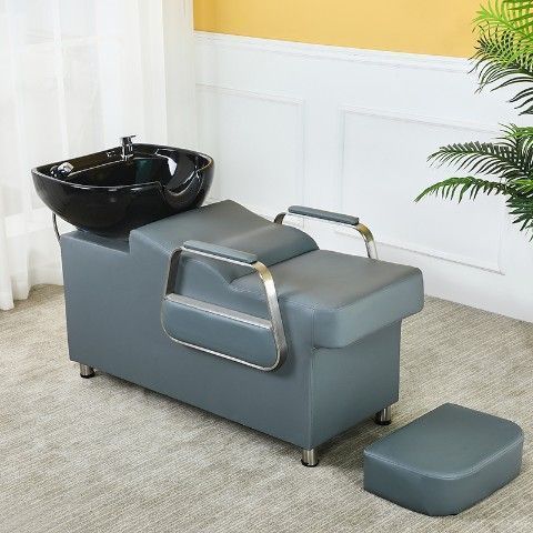 Cama azul claro - maceta Negra - reposabrazos trapezoidales