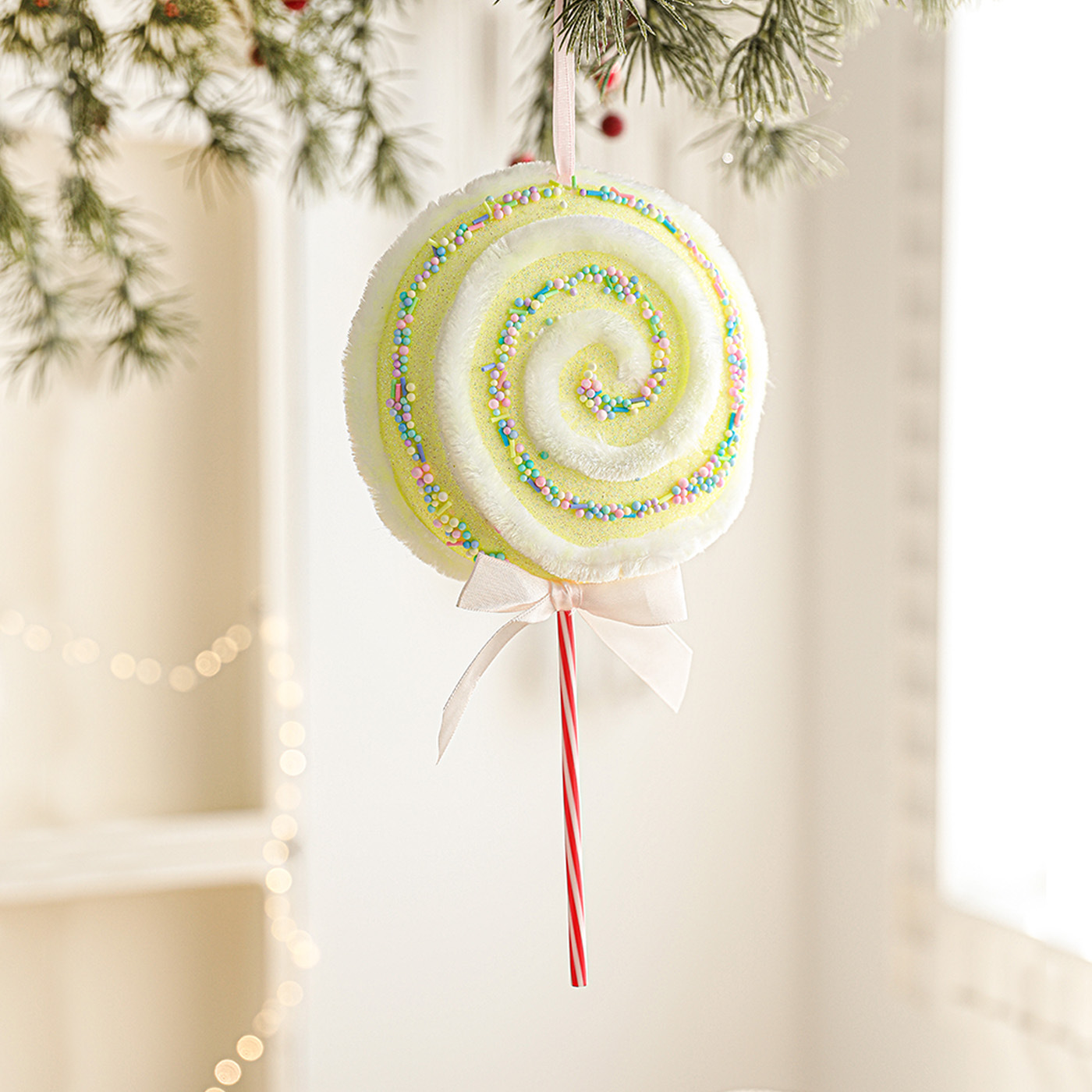 Color transfronterizo Lollipop espuma caramelo tela de veludo polvo adhesivo color árbol de Navidad decoración de ventanas colgante colgante en stock