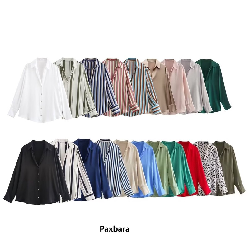 XX9895EI 24 Winter New European and American Cross-border Women's Street Fashion Top Silk Satin Texture Shirt