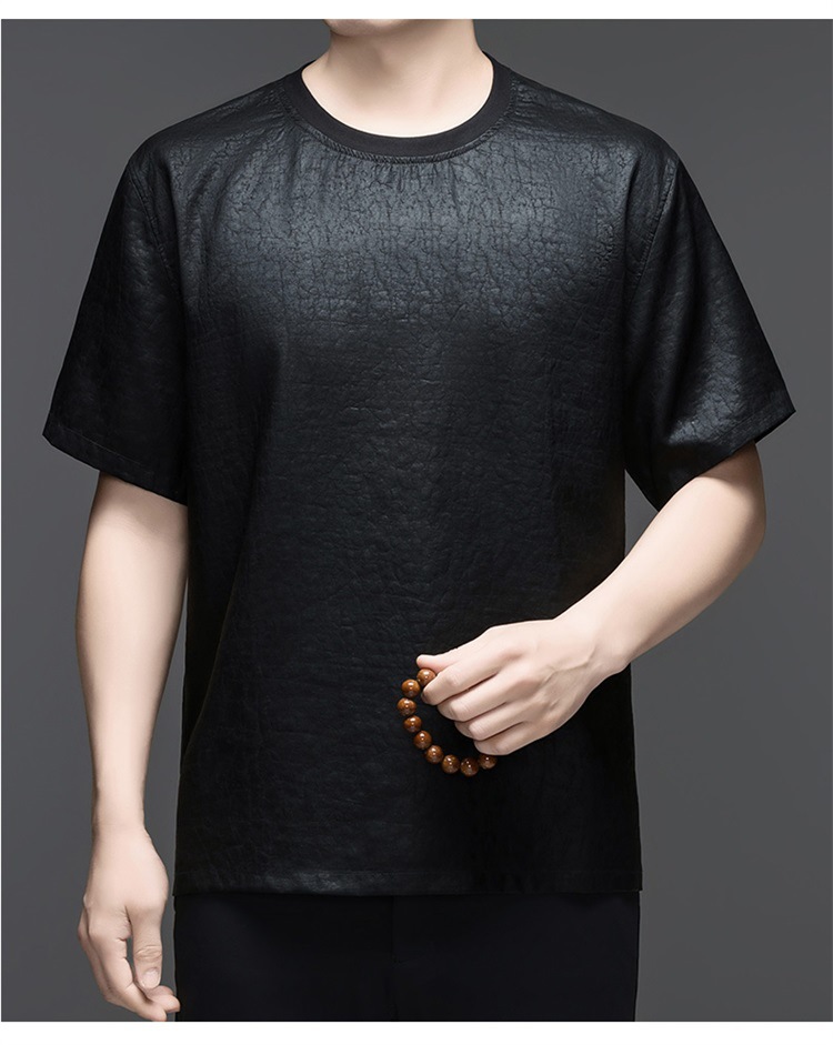 Áo thun nam cổ tròn basic dáng rộng, chất liệu cotton thoáng mát — Đen SPH8819 chi tiết 9